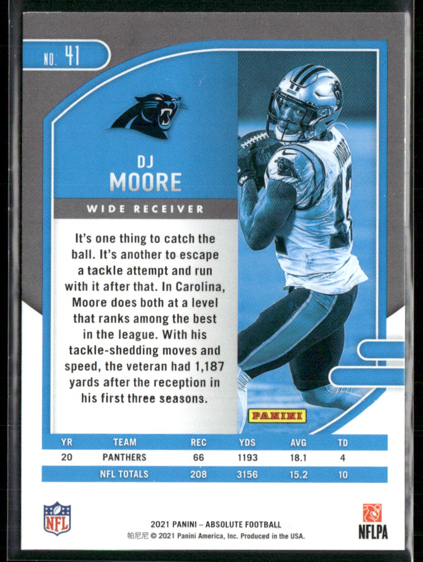DJ Moore 2021 Panini Absolute Green #41 Carolina Panthers