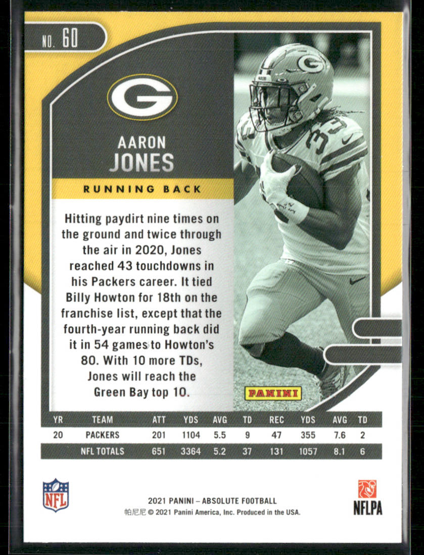 Aaron Jones 2021 Panini Absolute Green #60 Green Bay Packers