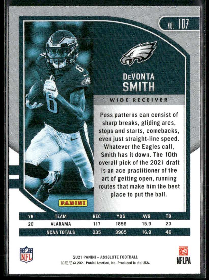 DeVonta Smith 2021 Panini Absolute Green #107 Philadelphia Eagles