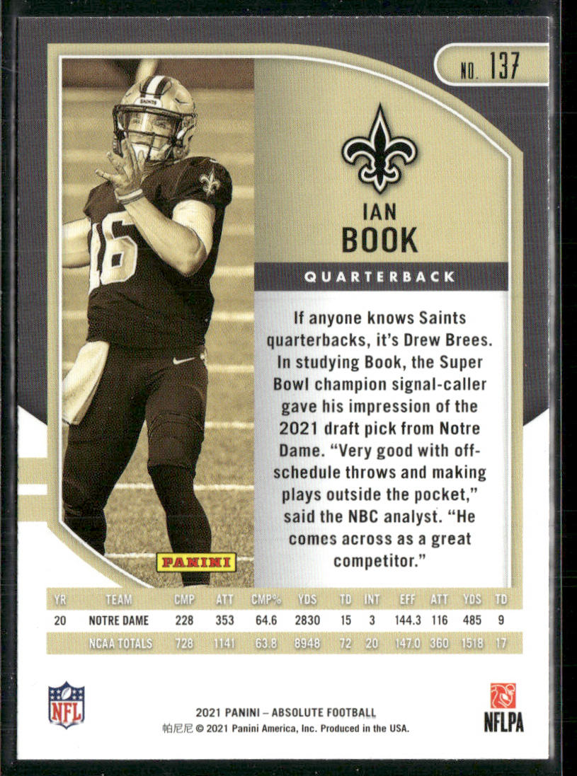 Ian Book 2021 Panini Absolute Green #137 New Orleans Saints