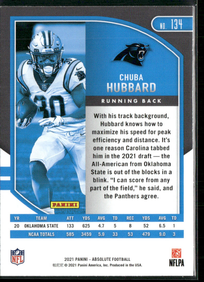 Chuba Hubbard 2021 Panini Absolute Green #134 Carolina Panthers