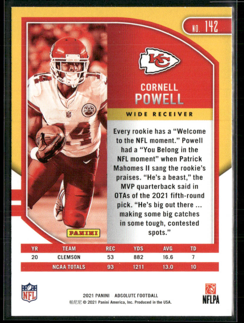 Cornell Powell 2021 Panini Absolute Green #142 Kansas City Chiefs