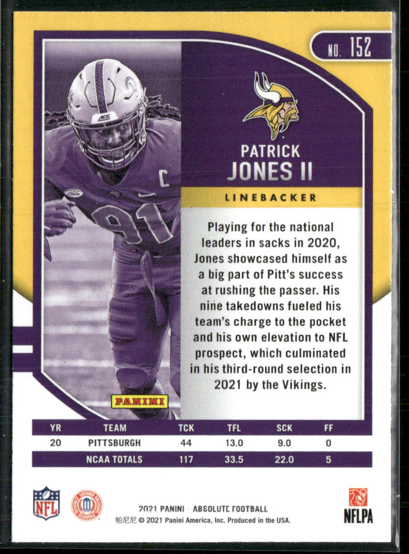 Patrick Jones II 2021 Panini Absolute Green #152 Minnesota Vikings