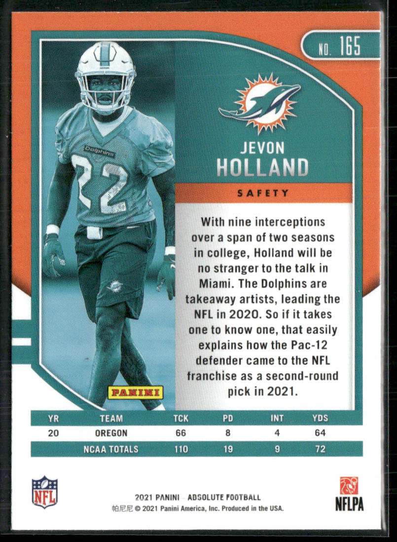 Jevon Holland 2021 Panini Absolute Green #165 Miami Dolphins