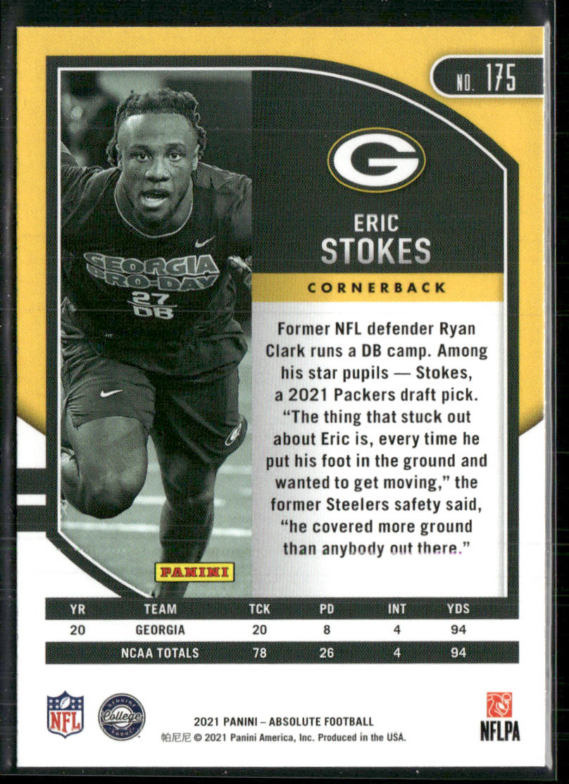 Eric Stokes 2021 Panini Absolute Green #175 Green Bay Packers