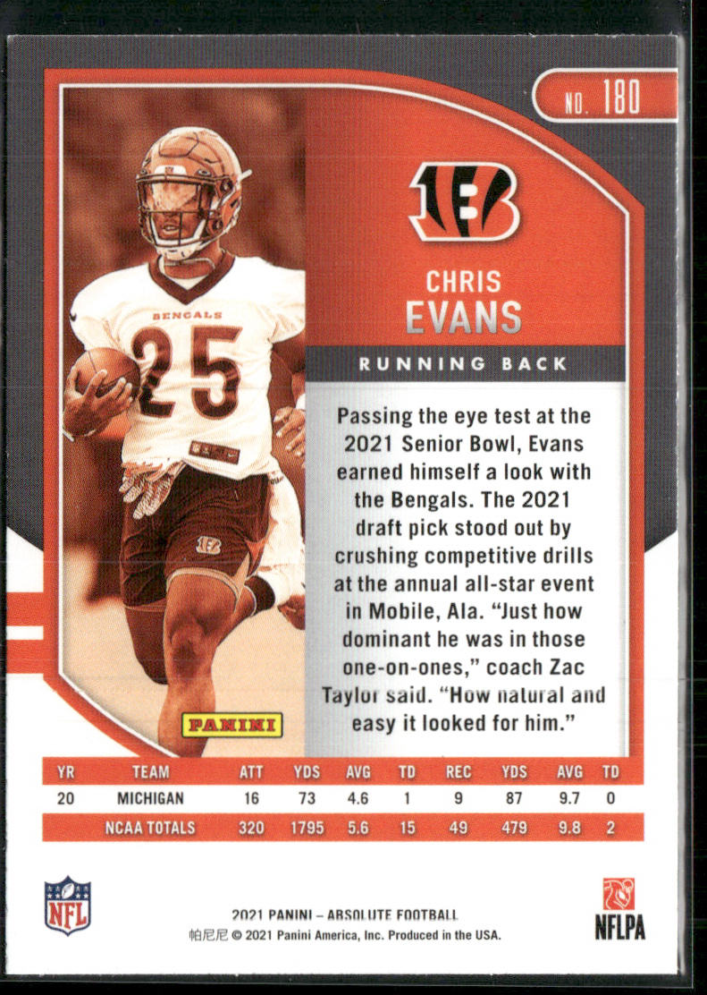 Chris Evans 2021 Panini Absolute Green #180 Cincinnati Bengals