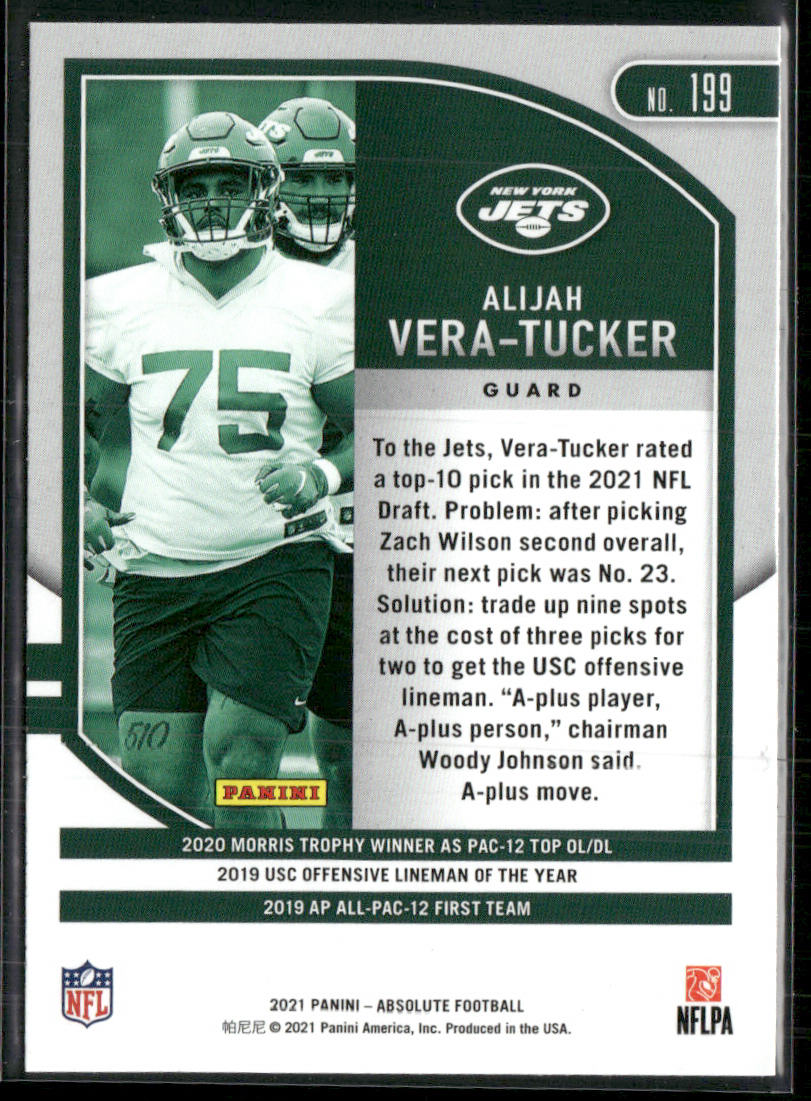 Alijah Vera-Tucker 2021 Panini Absolute Green #199 New York Jets
