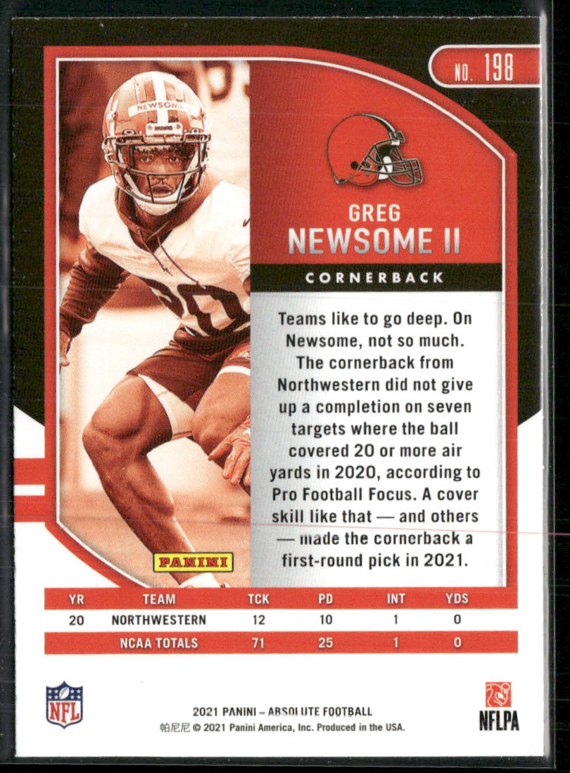 Greg Newsome II 2021 Panini Absolute Green #198 Cleveland Browns