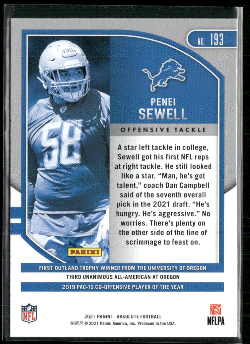 Penei Sewell 2021 Panini Absolute Green #193 Detroit Lions