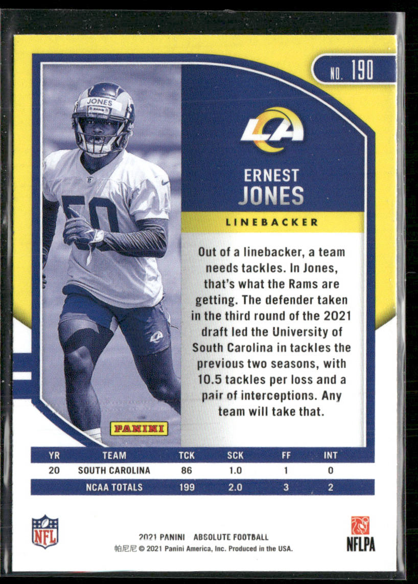 Ernest Jones 2021 Panini Absolute Green #190 Los Angeles Rams