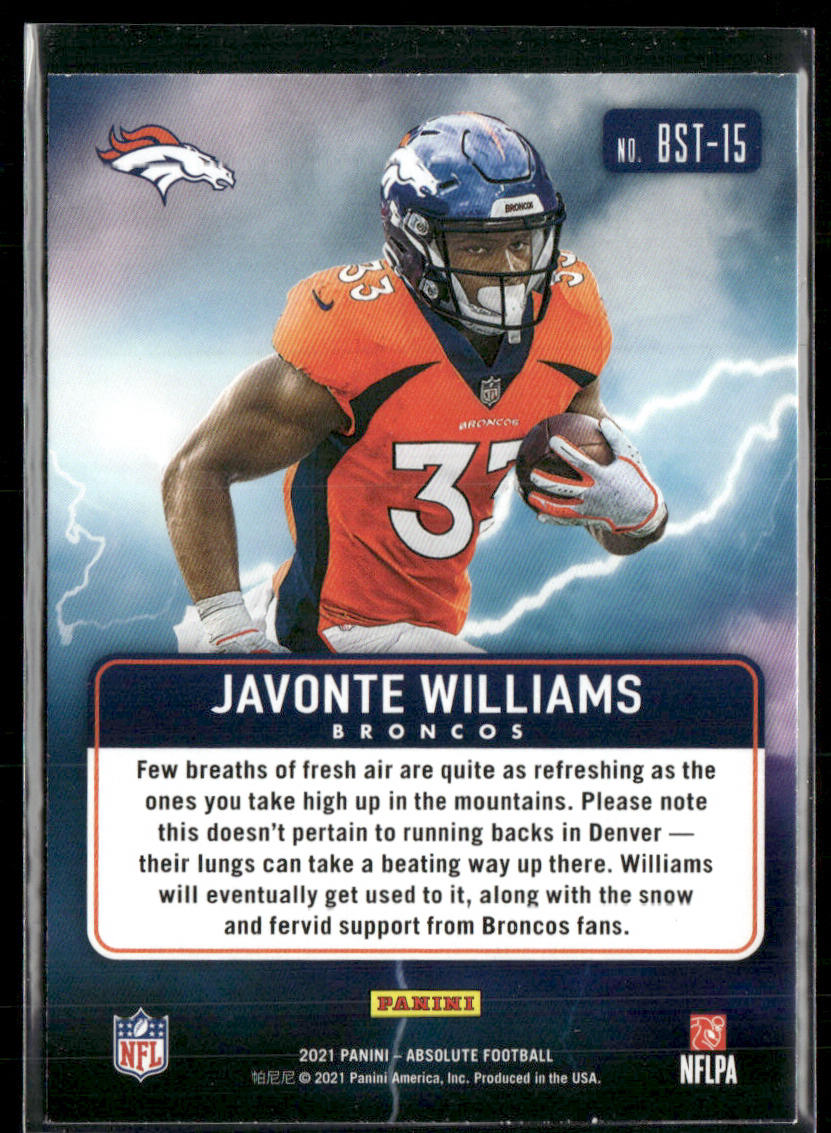 Javonte Williams 2021 Panini Absolute By Storm #BST-15 Denver Broncos