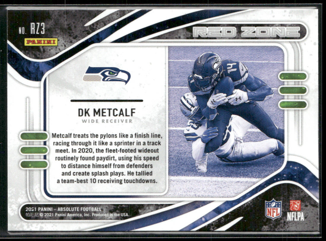 DK Metcalf 2021 Panini Absolute Red Zone #RZ3 Seattle Seahawks
