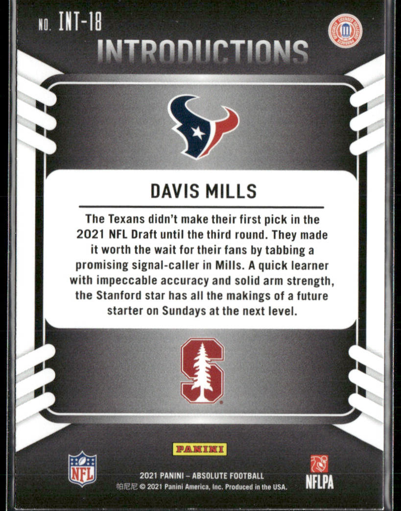 Davis Mills 2021 Panini Absolute Introductions #INT-18