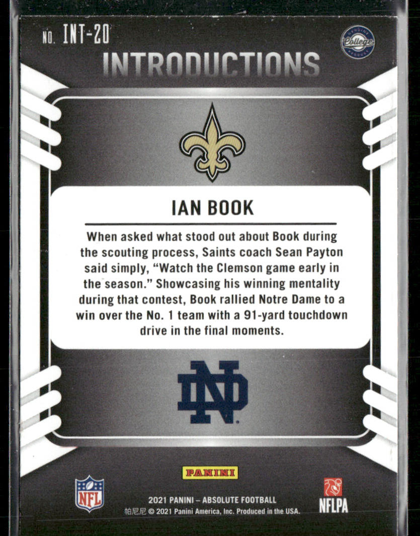 Ian Book 2021 Panini Absolute Introductions #INT-20 Fighting Irish / Saints