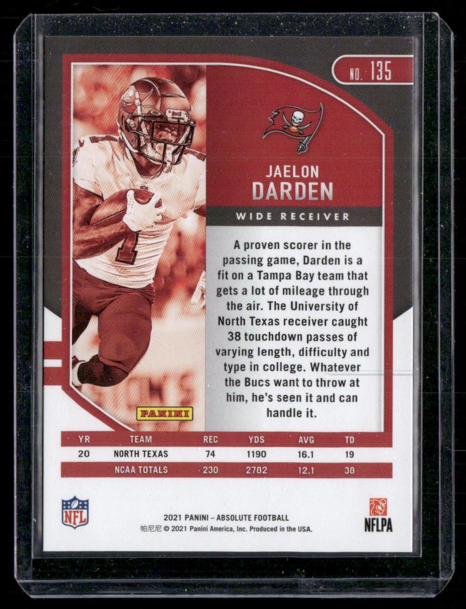 Jaelon Darden 2021 Panini Absolute Red Squares #135 SN Tampa Bay Buccaneers