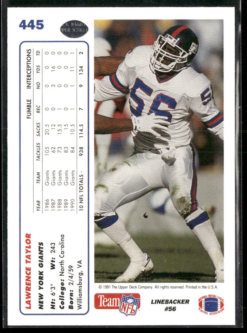 Lawrence Taylor 1991 Upper Deck #445 New York Giants