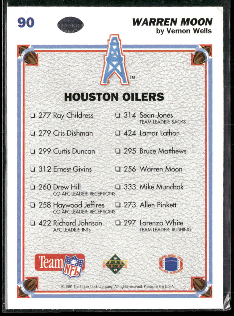 Warren Moon 1991 Upper Deck #90b Houston Oilers