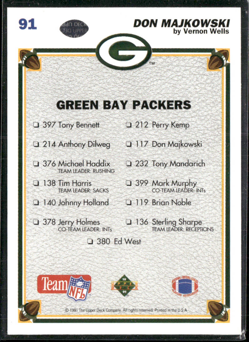 Don Majkowski 1991 Upper Deck #91 Green Bay Packers