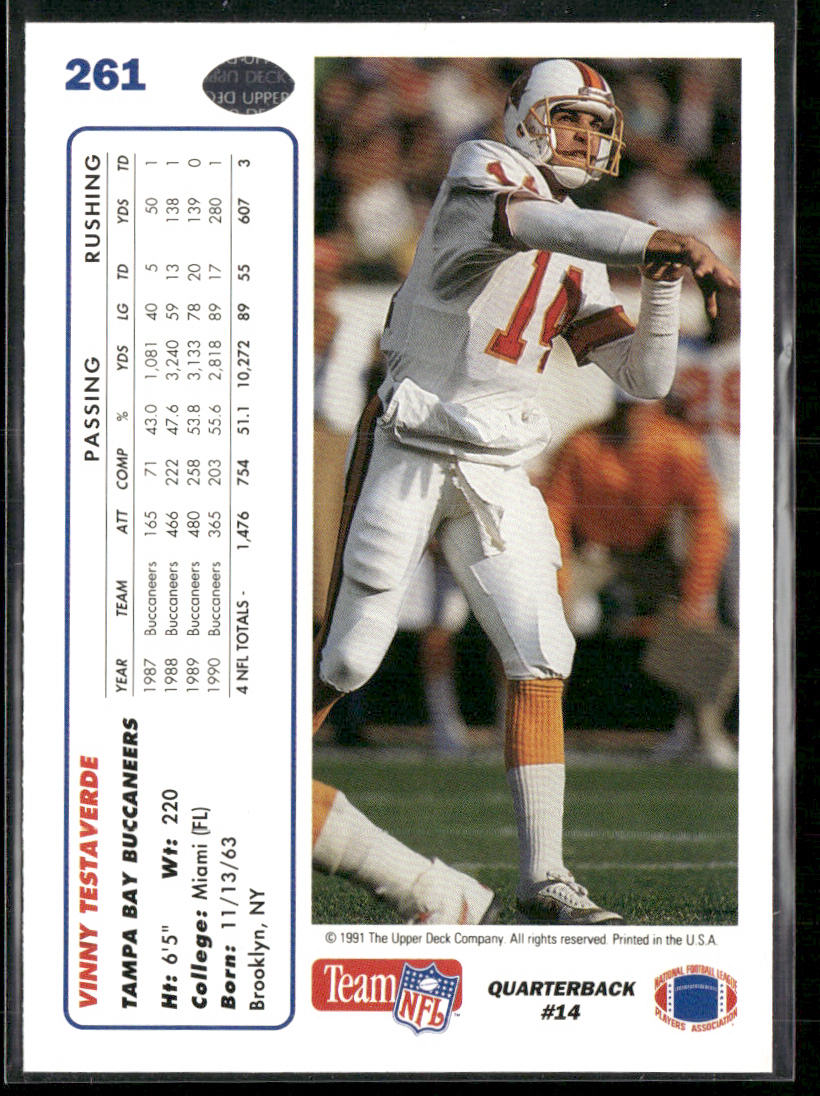 Vinny Testaverde 1991 Upper Deck #261b Tampa Bay Buccaneers