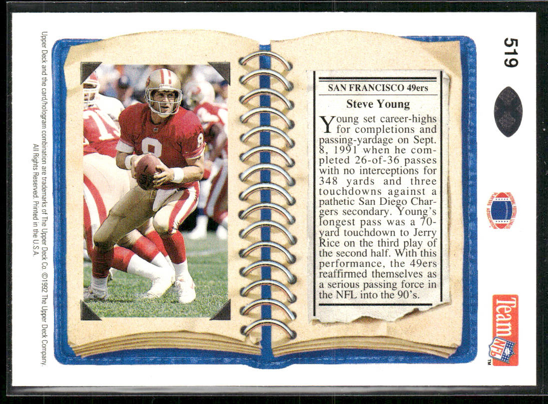 Steve Young 1992 Upper Deck #519 San Francisco 49ers