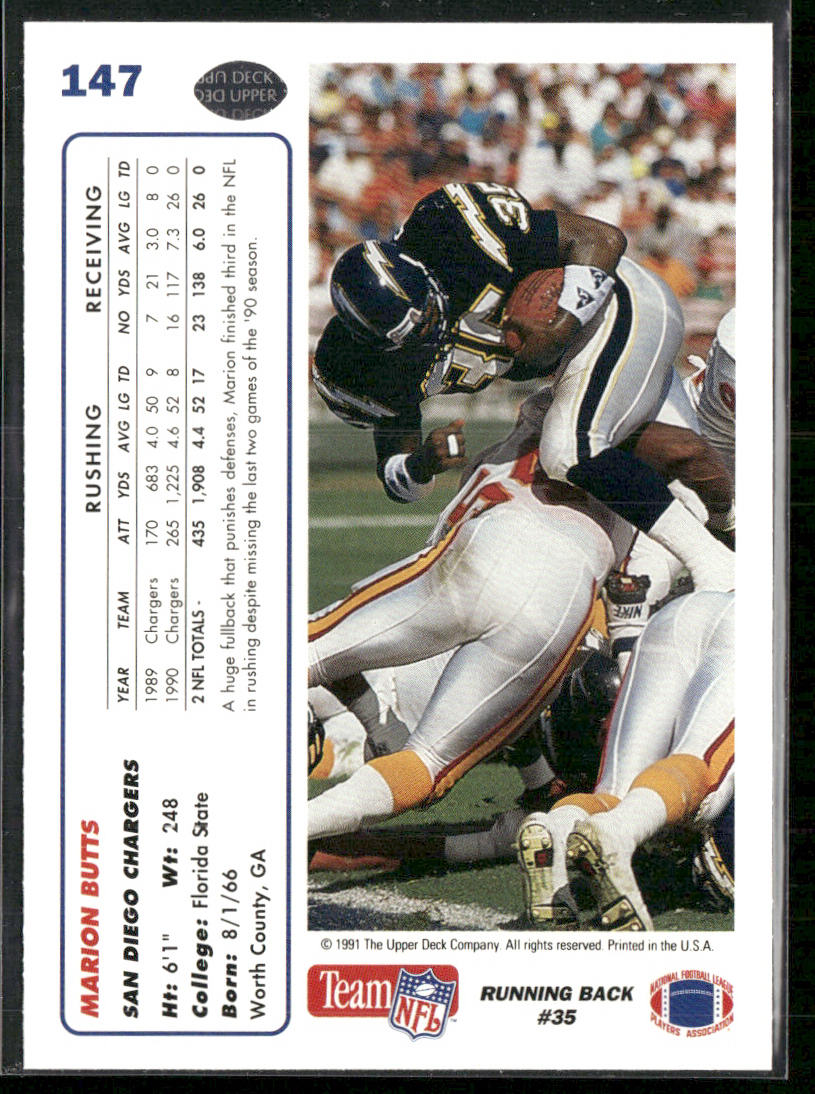 Marion Butts 1991 Upper Deck #147 San Diego Chargers