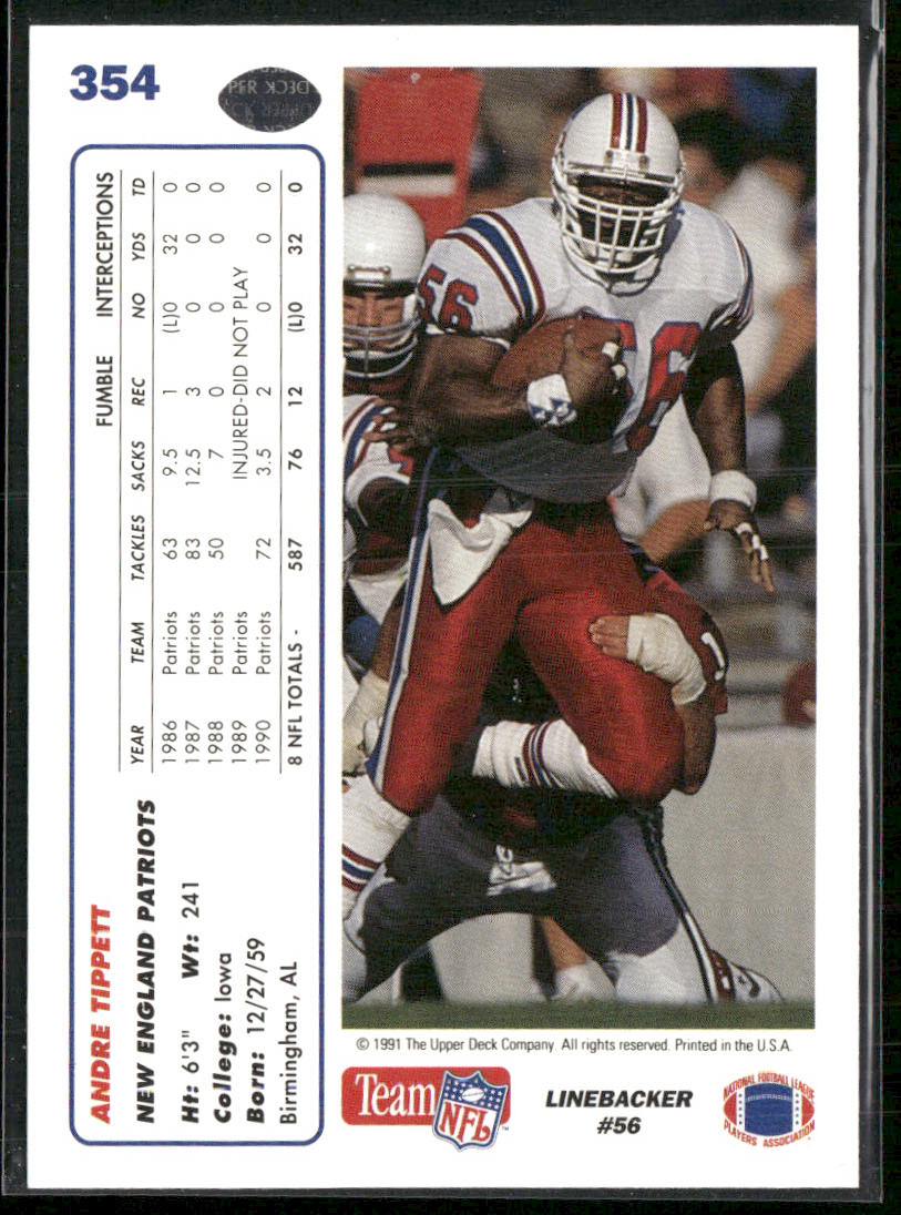Andre Tippett 1991 Upper Deck #354c New England Patriots