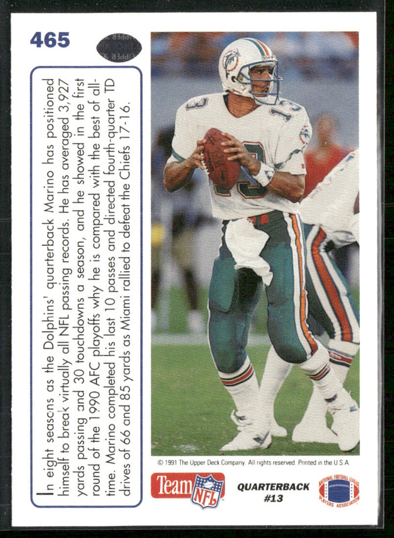 Dan Marino 1991 Upper Deck #465b Miami Dolphins