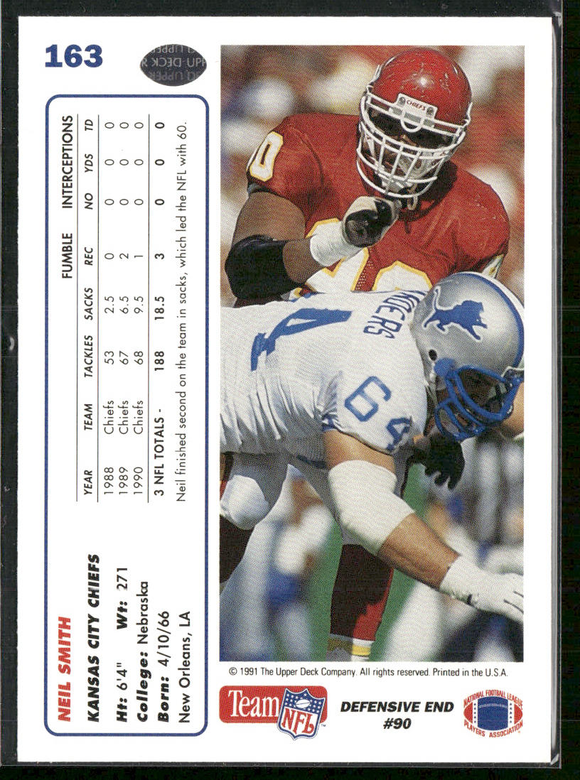 Neil Smith 1991 Upper Deck #163 Kansas City Chiefs