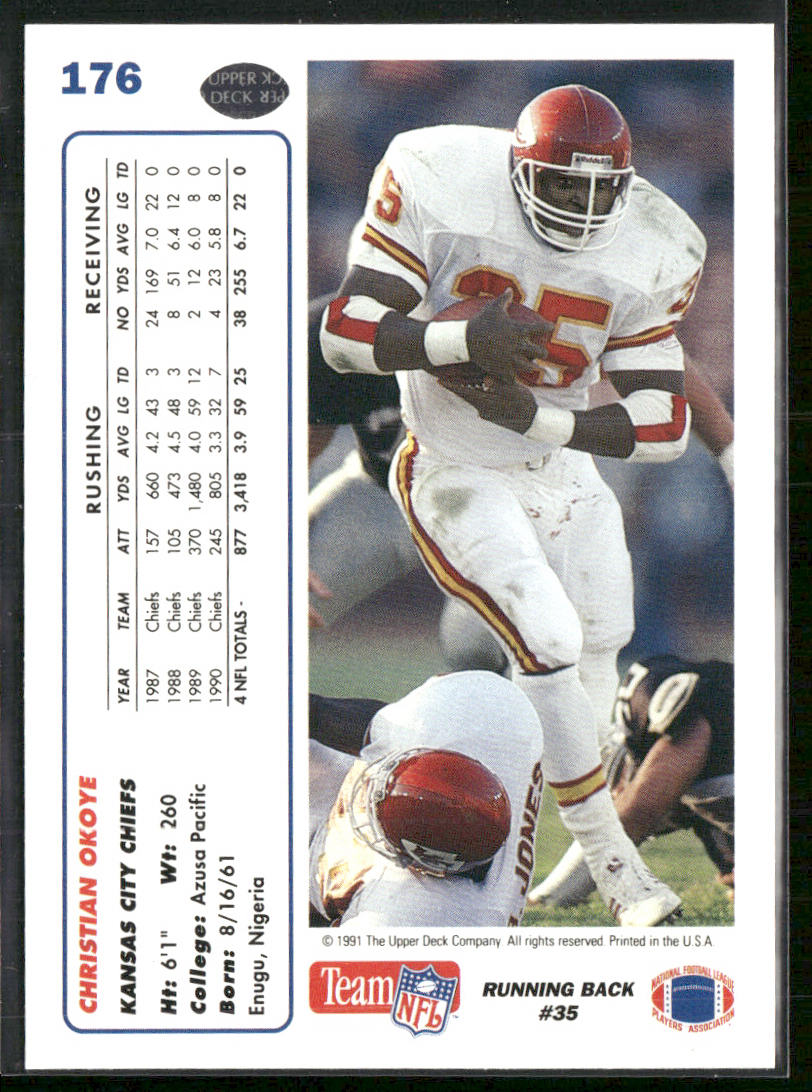 Christian Okoye 1991 Upper Deck #176 Kansas City Chiefs