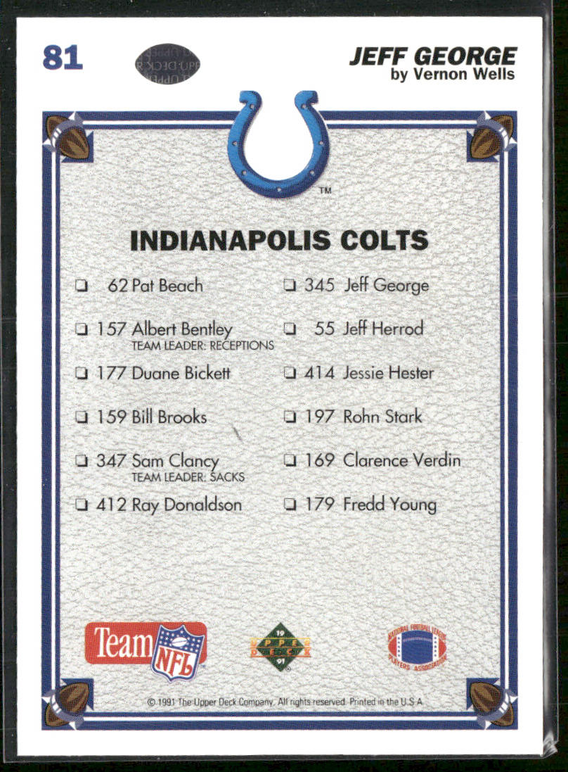 Jeff George 1991 Upper Deck #81 Indianapolis Colts