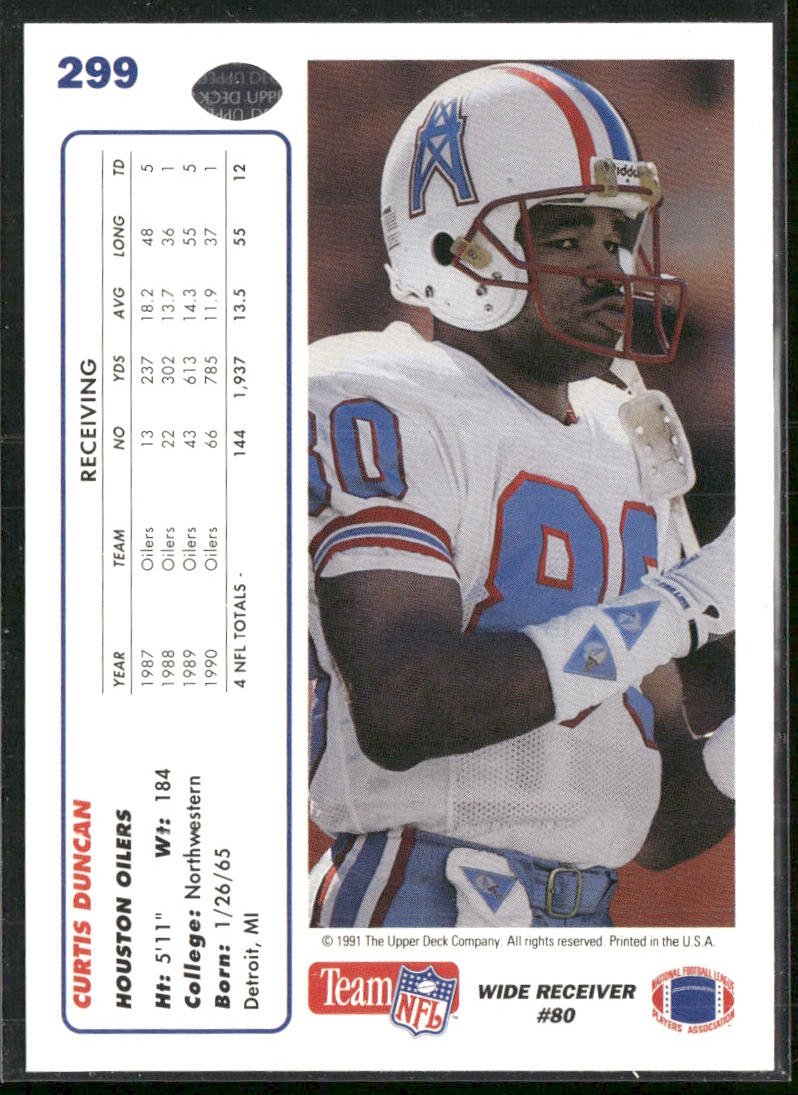 Curtis Duncan 1991 Upper Deck #299b Houston Oilers