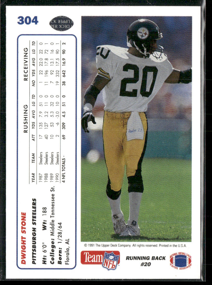 Dwight Stone 1991 Upper Deck #304b Pittsburgh Steelers