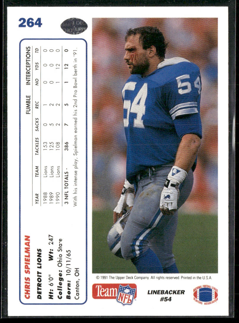 Chris Spielman 1991 Upper Deck #264 Detroit Lions