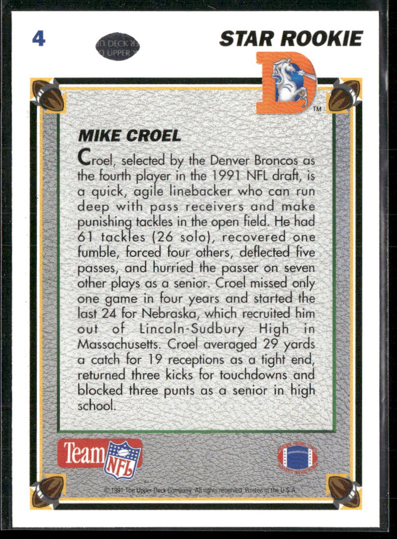 Mike Croel 1991 Upper Deck #4c RC Denver Broncos