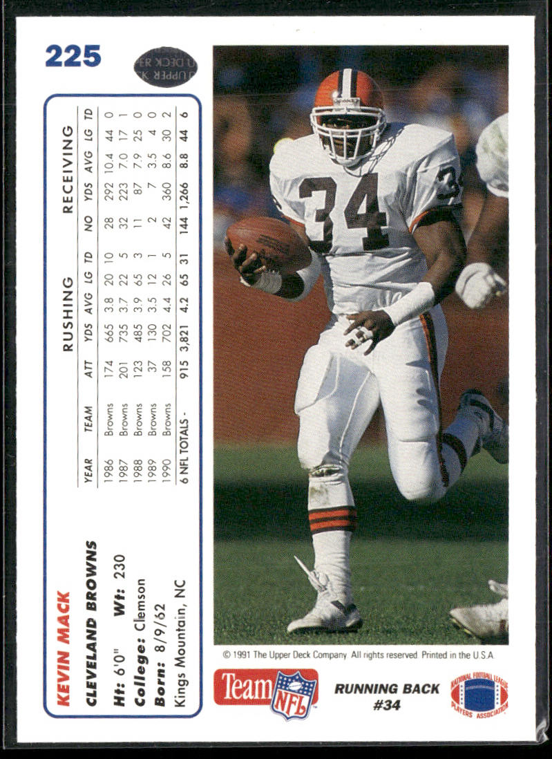 Kevin Mack 1991 Upper Deck #225c Cleveland Browns
