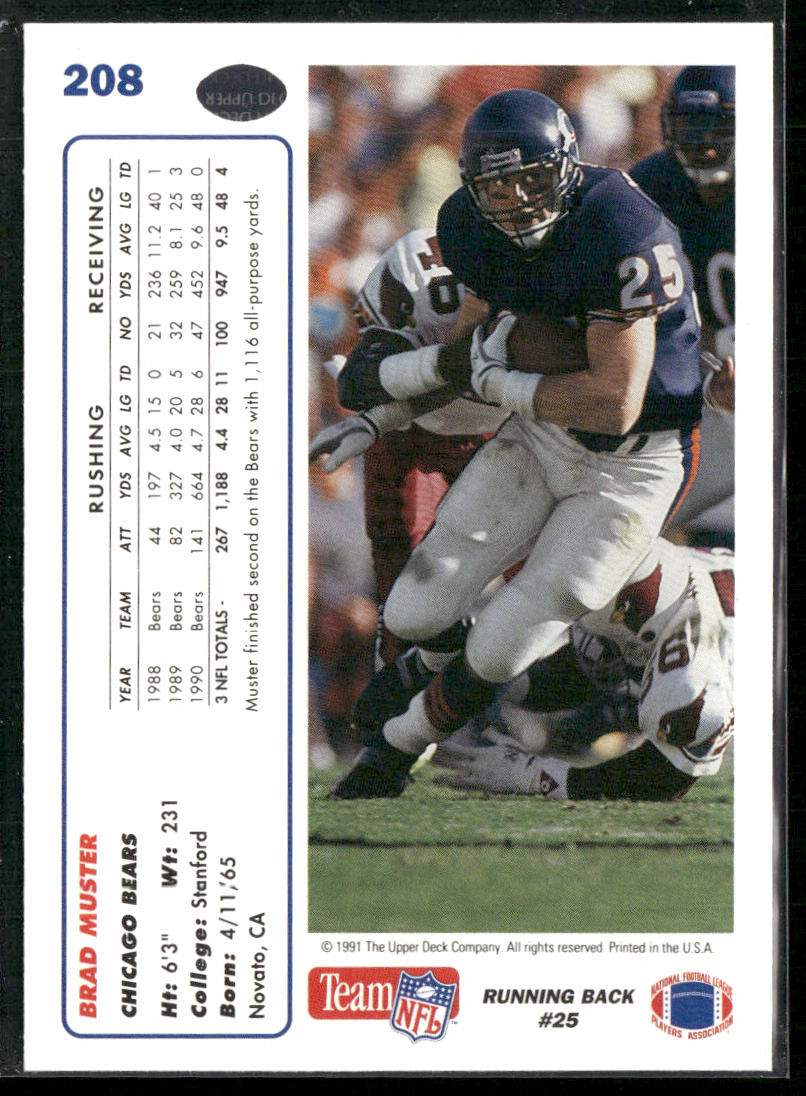 Brad Muster 1991 Upper Deck #208 Chicago Bears