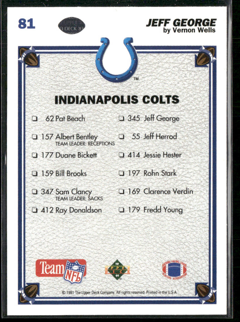 Jeff George 1991 Upper Deck #81c Indianapolis Colts