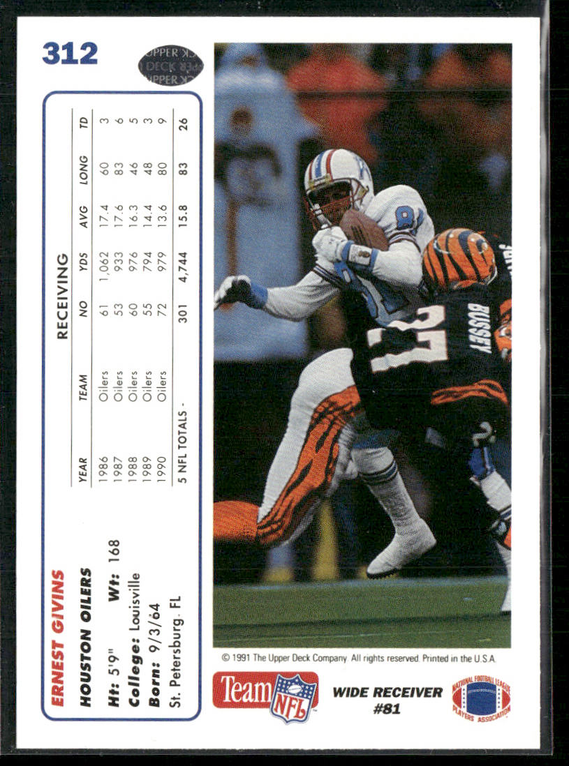 Ernest Givins 1991 Upper Deck #312 Houston Oilers
