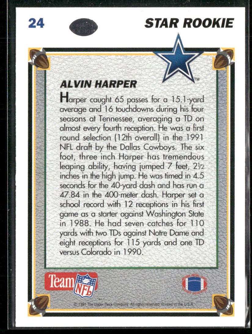Alvin Harper 1991 Upper Deck #24c RC Dallas Cowboys