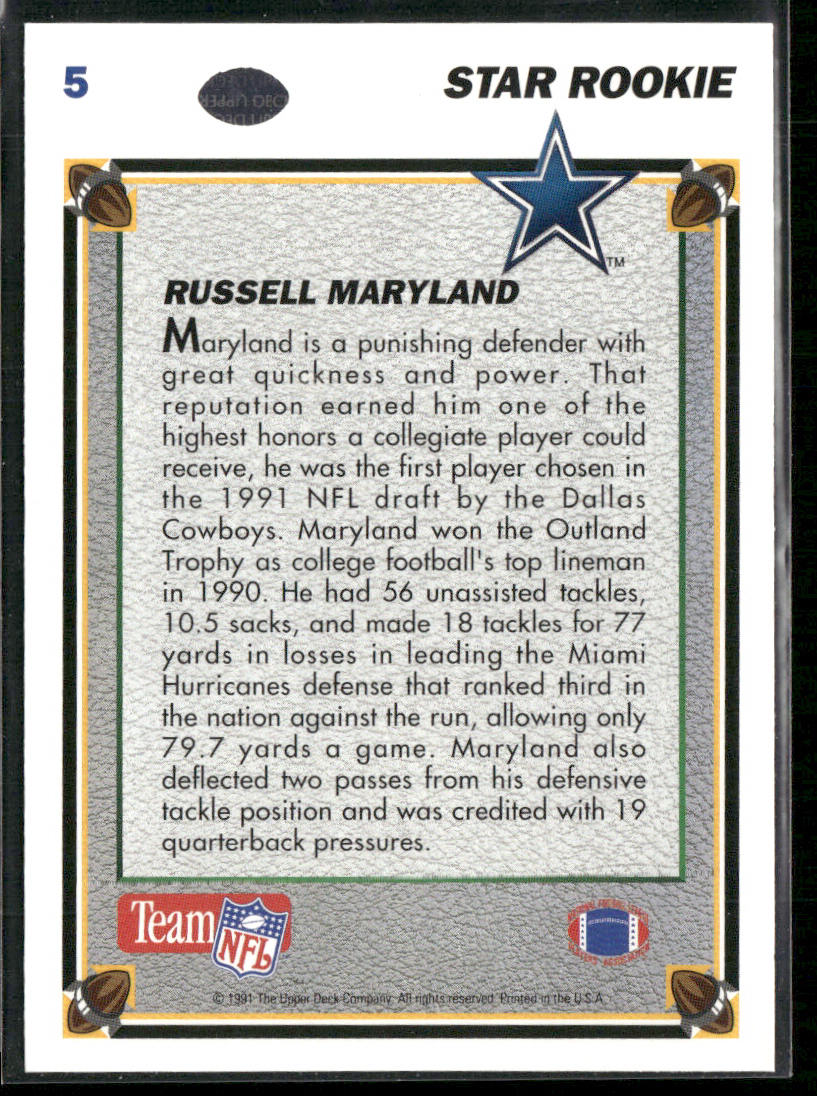 Russell Maryland 1991 Upper Deck #5c RC Dallas Cowboys