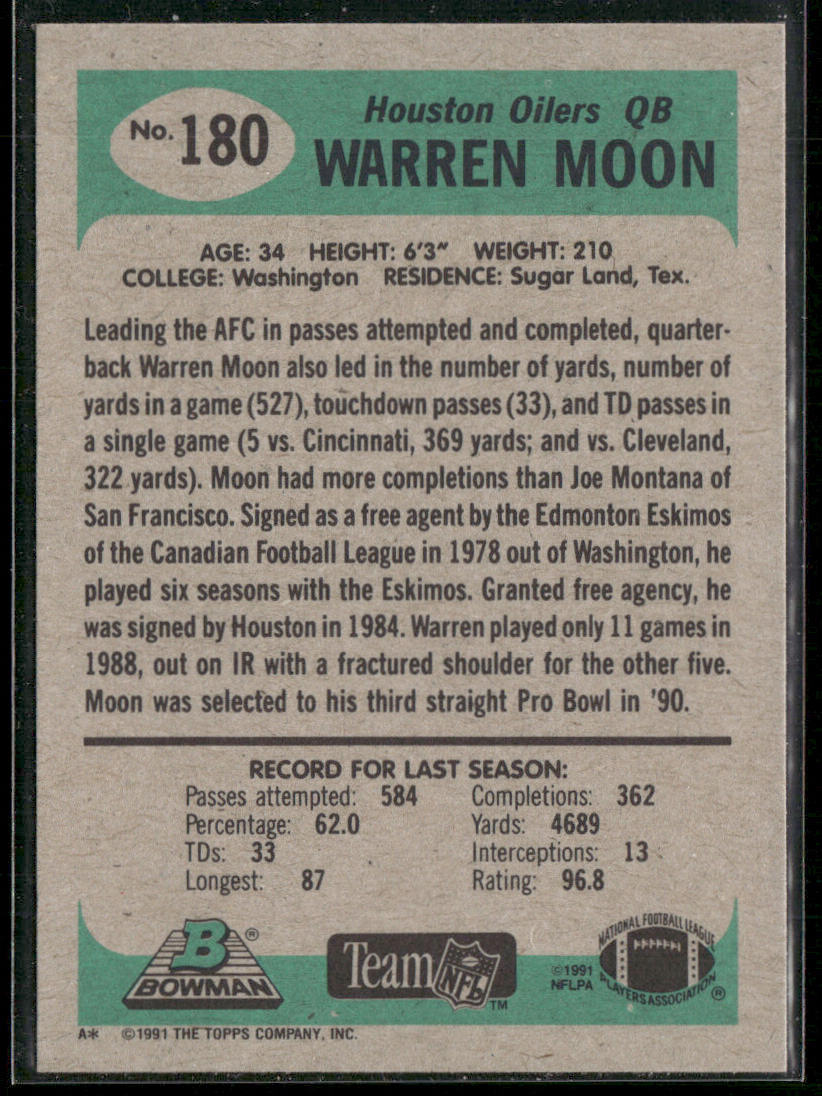 Warren Moon 1991 Bowman #180 Houston Oilers
