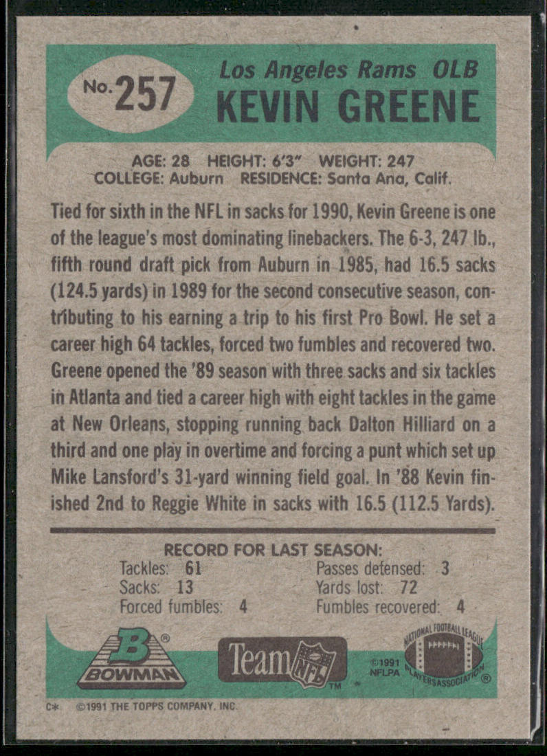 Kevin Greene 1991 Bowman #257 Los Angeles Rams