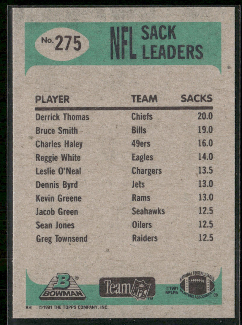 Derrick Thomas 1991 Bowman #275b B* in copyright on back Kansas City Chiefs