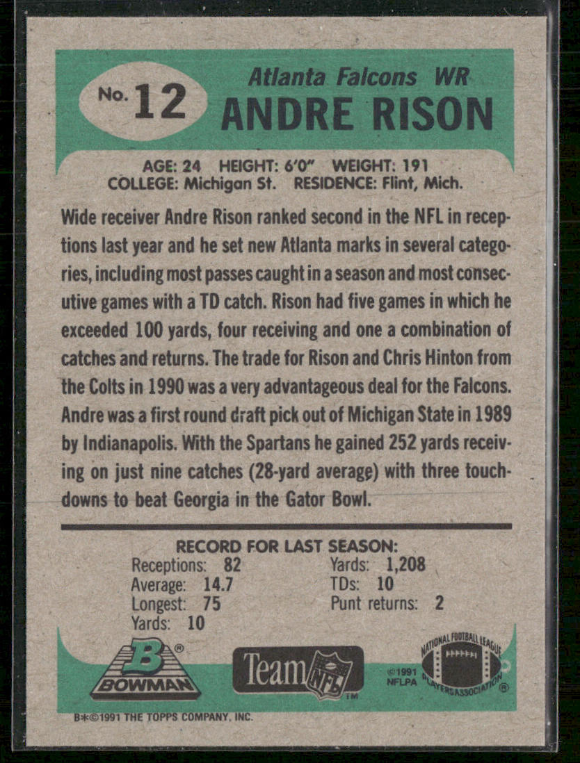 Andre Rison 1991 Bowman #12 Atlanta Falcons