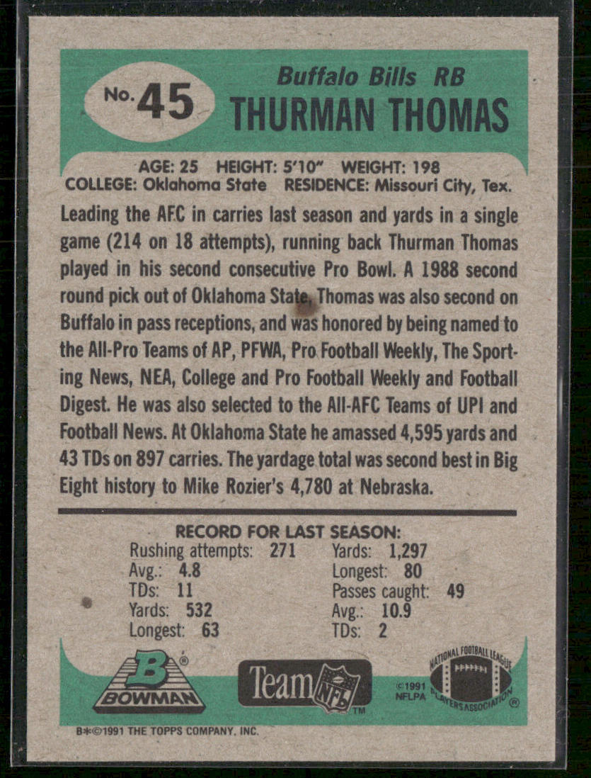 Thurman Thomas 1991 Bowman #45 Buffalo Bills