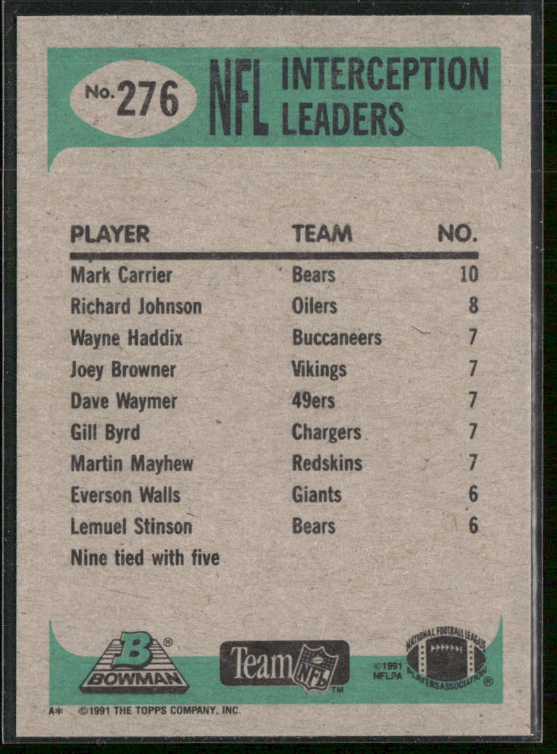Mark Carrier 1991 Bowman #276b B* in copyright on back Chicago Bears