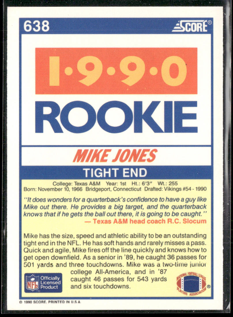 Mike Jones 1990 Score #638 RC Texas A&M Aggies