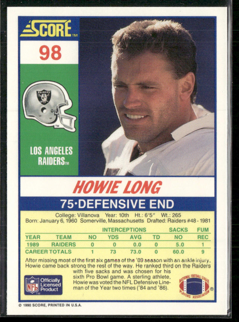 Howie Long 1990 Score #98 Los Angeles Raiders