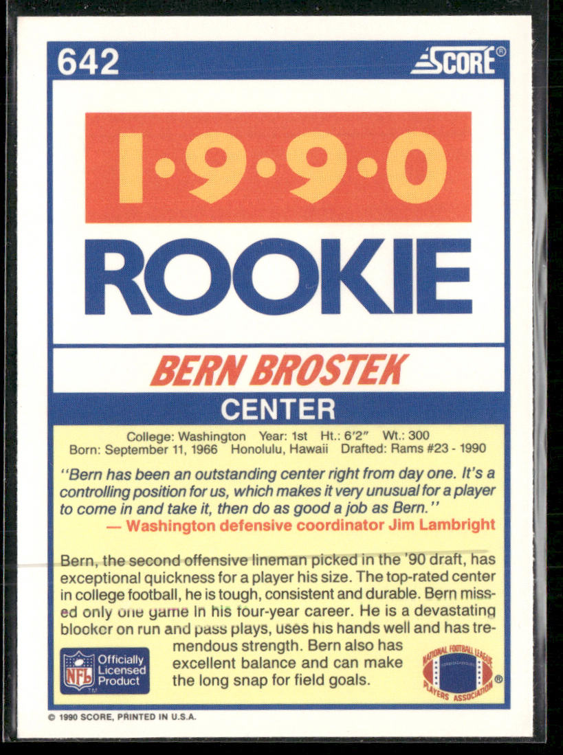 Bern Brostek 1990 Score #642 RC Washington Huskies