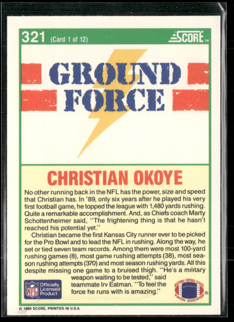 Christian Okoye 1990 Score #321 Kansas City Chiefs